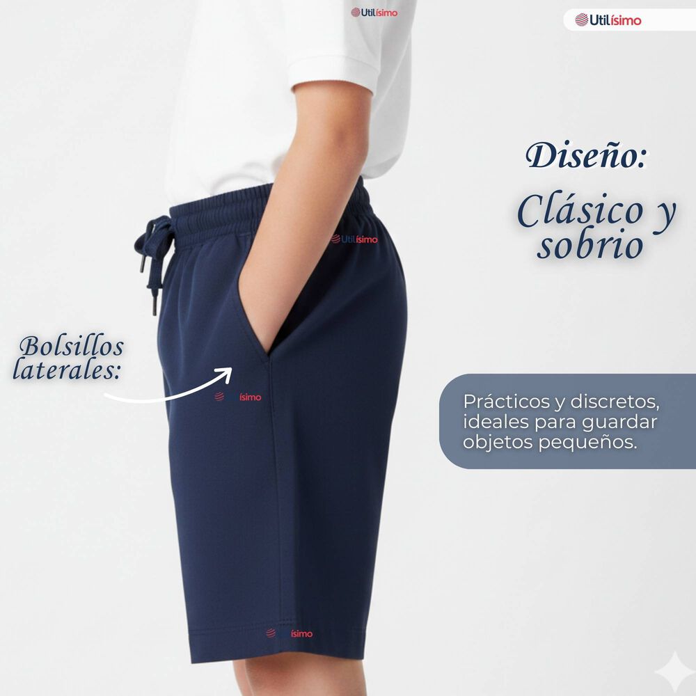 Pantal&oacute;n Corto Short Juvenil Algod&oacute;n Deportivo Escolar Azul Marino image number 8.0