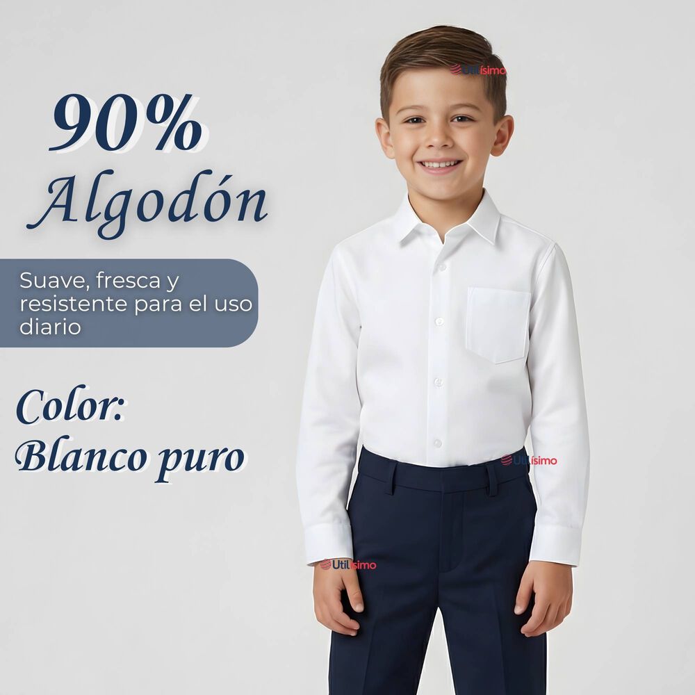 Camisa Escolar Blanca Manga Larga Colegio Para Ni&ntilde;os image number 3.0