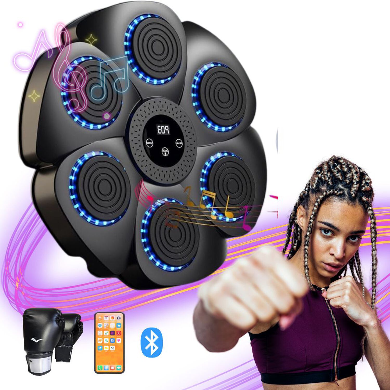 M&aacute;quina De Boxeo Musical Bluetooth Con Guantes image number 0.0