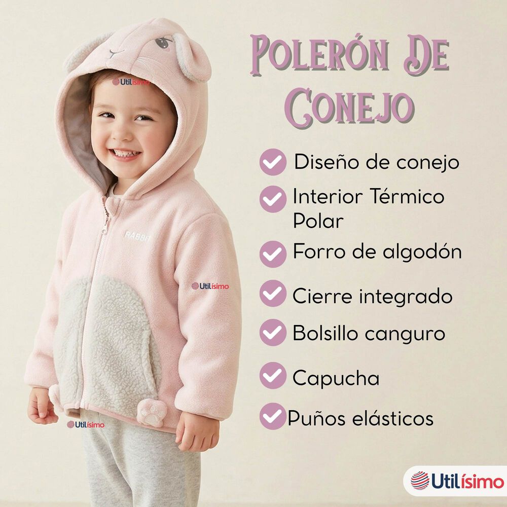 Poler&oacute;n Polar Con Capucha Invierno Beb&eacute; Ni&ntilde;a Sweet Rabbit image number 2.0