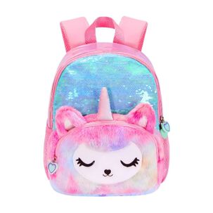 Mochila Escolar Unicornio Felpa Brillos Lentejuelas