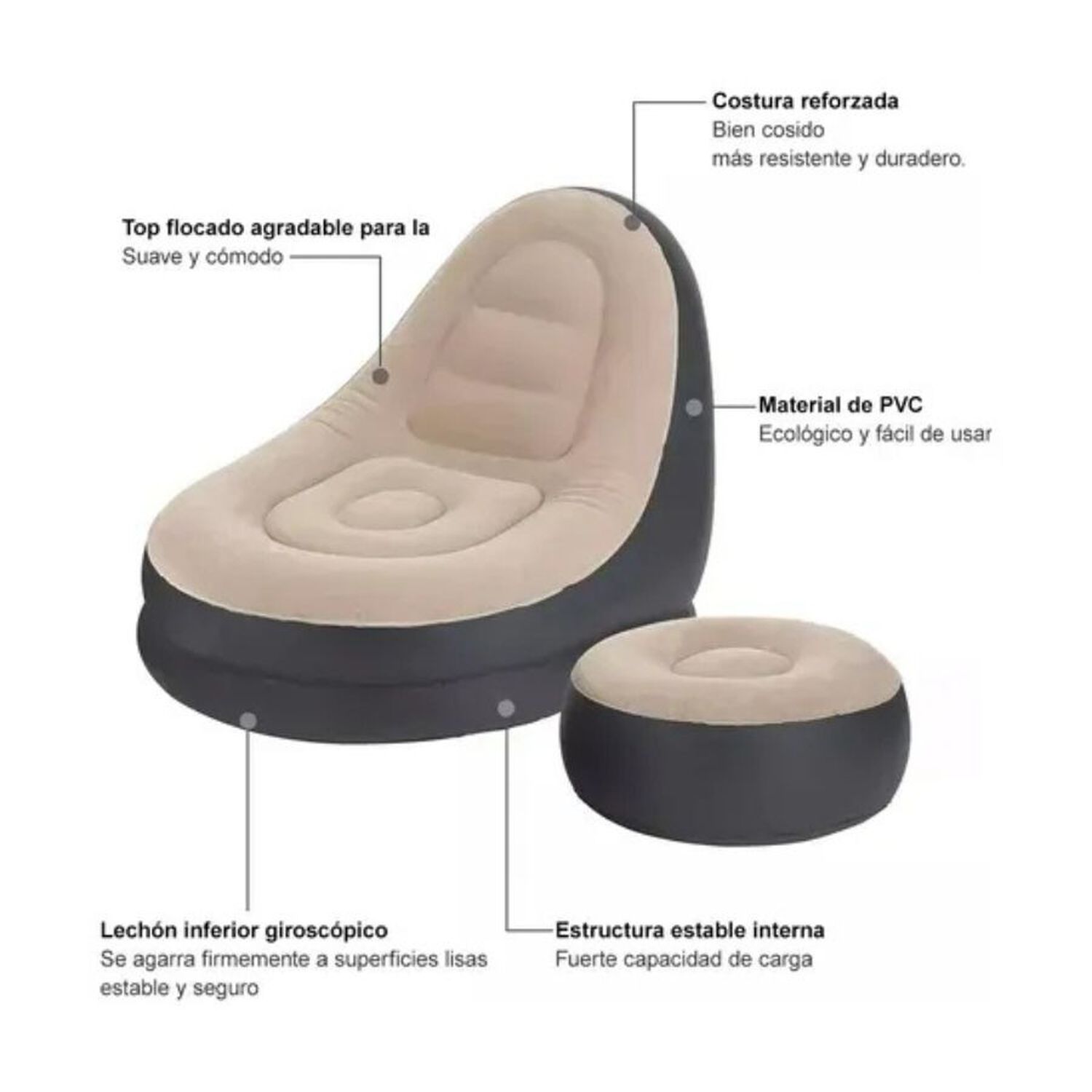 Sofa Con Reposa Pies Inflable Puff Sillon Portatil image number 4.0