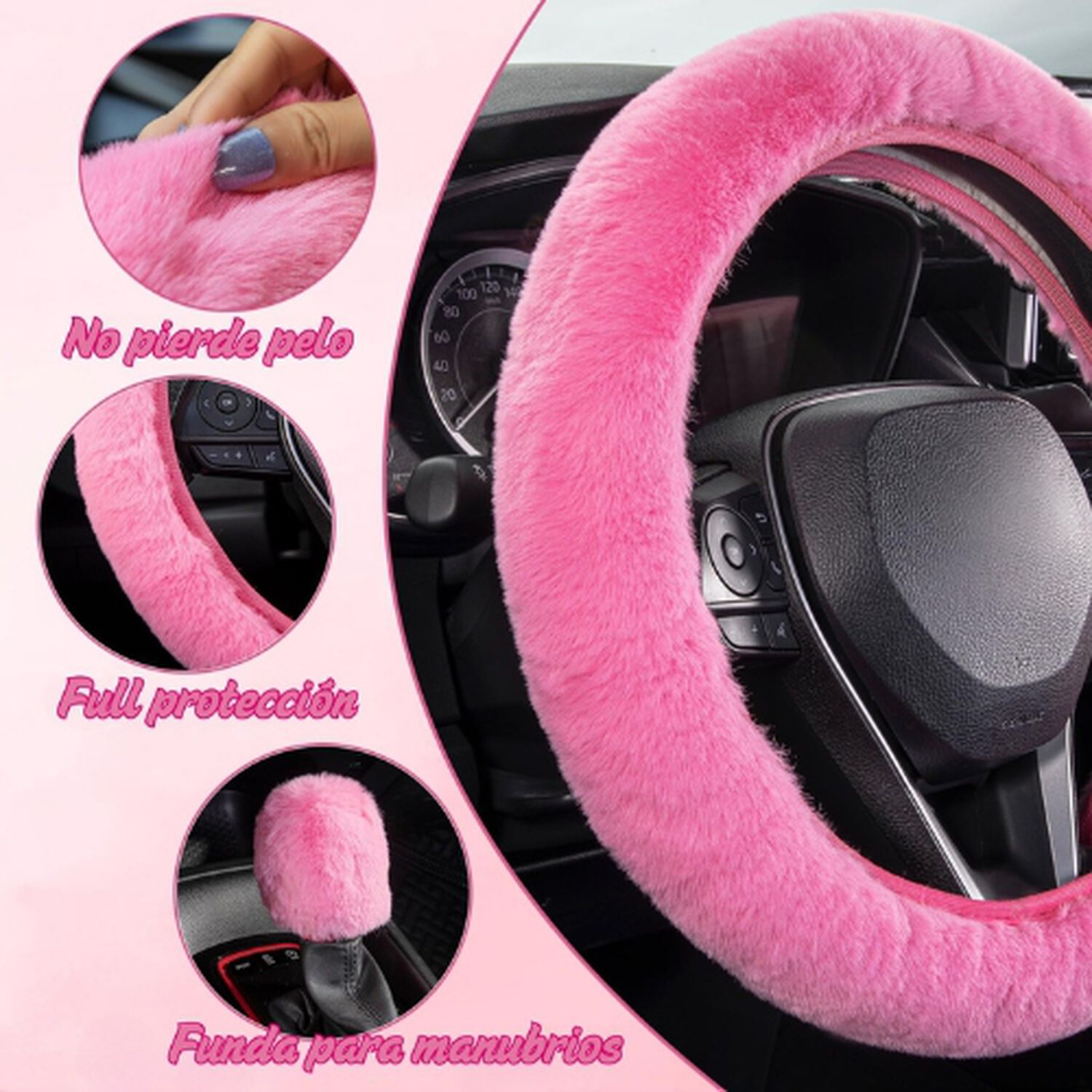 Kit Funda De Volante Pomo Freno Cinturon Reposabrazos Felpa image number 3.0
