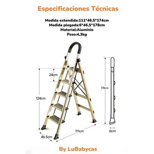 Escalera De Aluminio Dorada 5 Escalones By Lubabycas