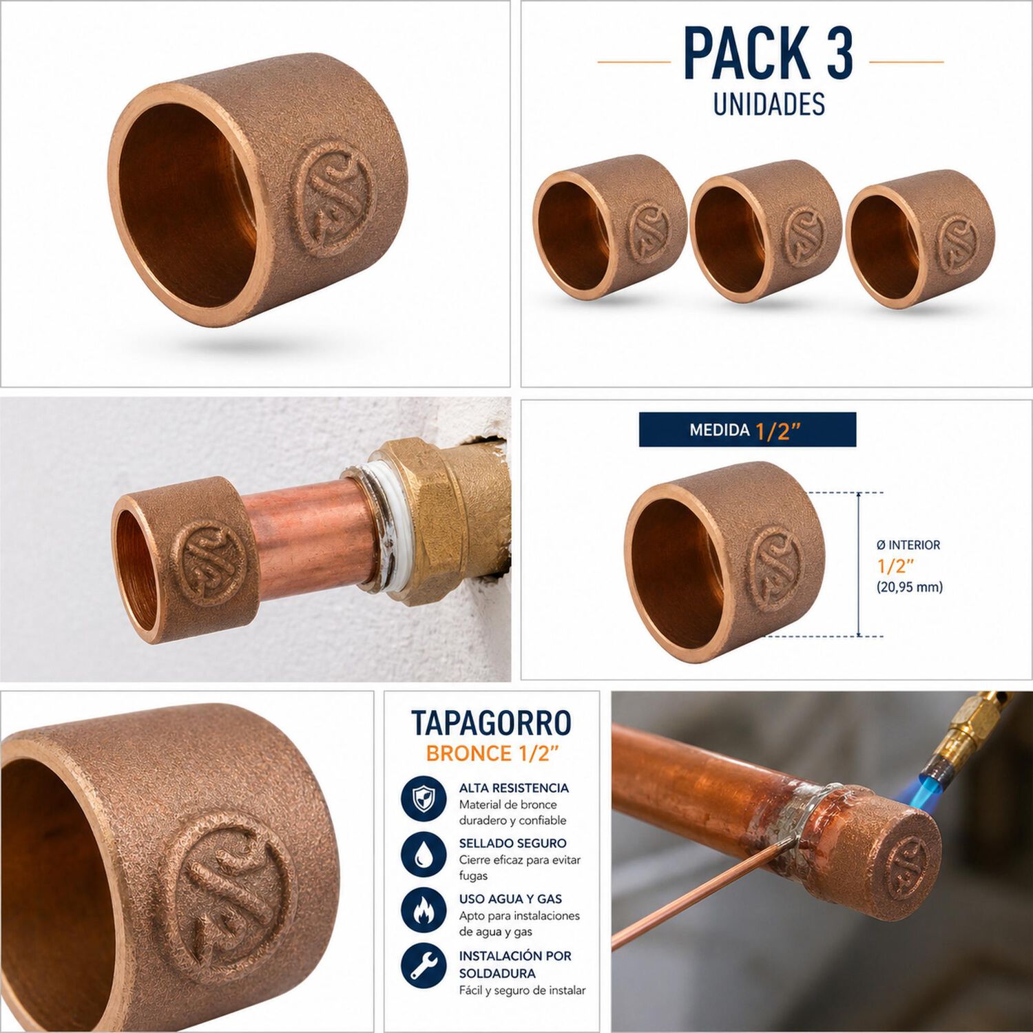 Tapagorro Bronce 1/2" Pack 3 Unidades Alta Calidad image number 2.0