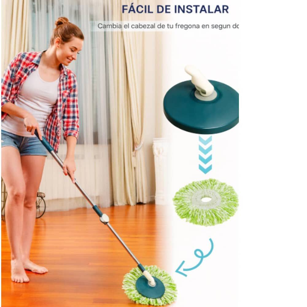 2 Mopas Giratoria 360&deg; Trapeador Canasto Met&aacute;lico Con Pa&ntilde;os image number 5.0