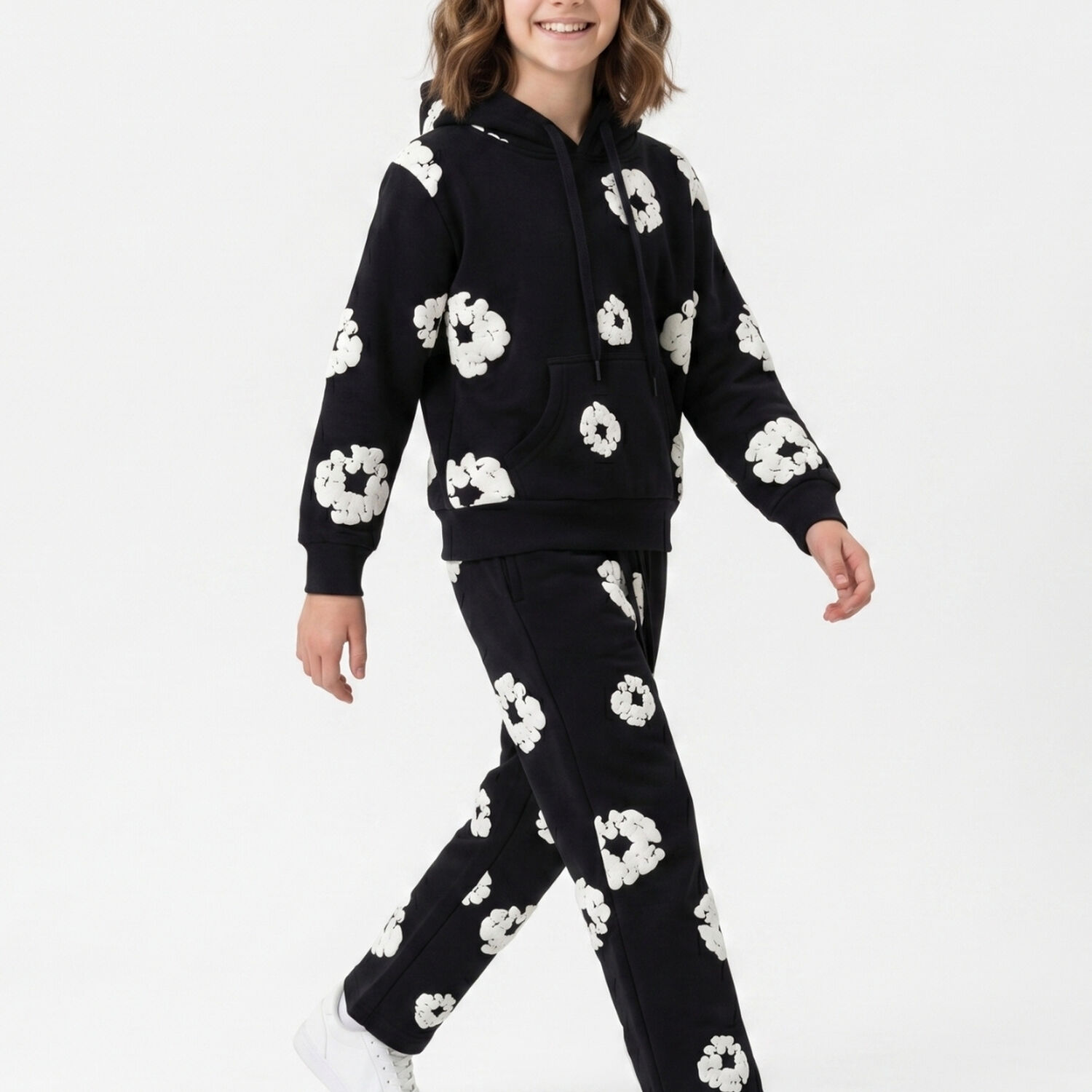 Conjunto Buzo Ni&ntilde;a Poleron Canguro Y Jogger Flores 3d image number 2.0