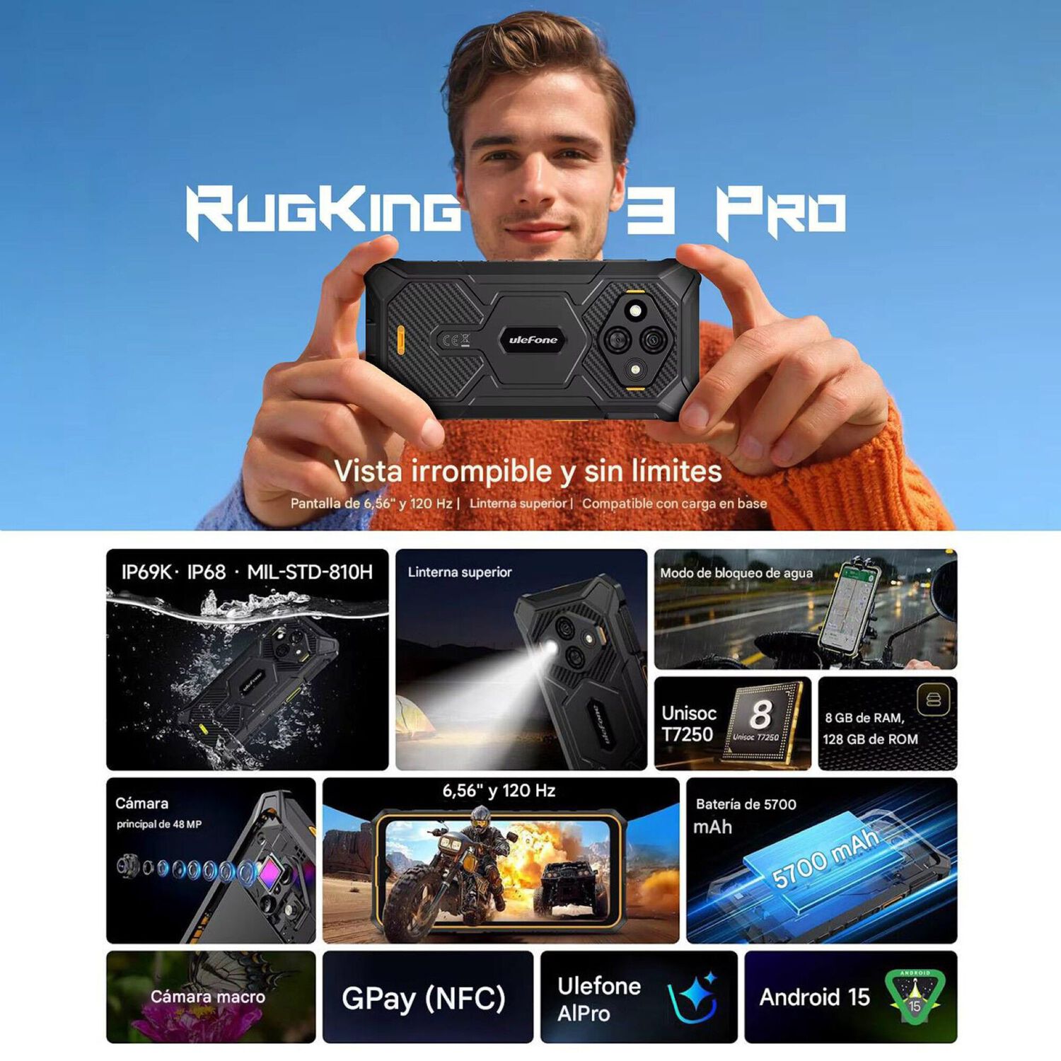 Ulefone Rugking 3 Pro Rugerizado Android 15 Resistente Agua image number 1.0