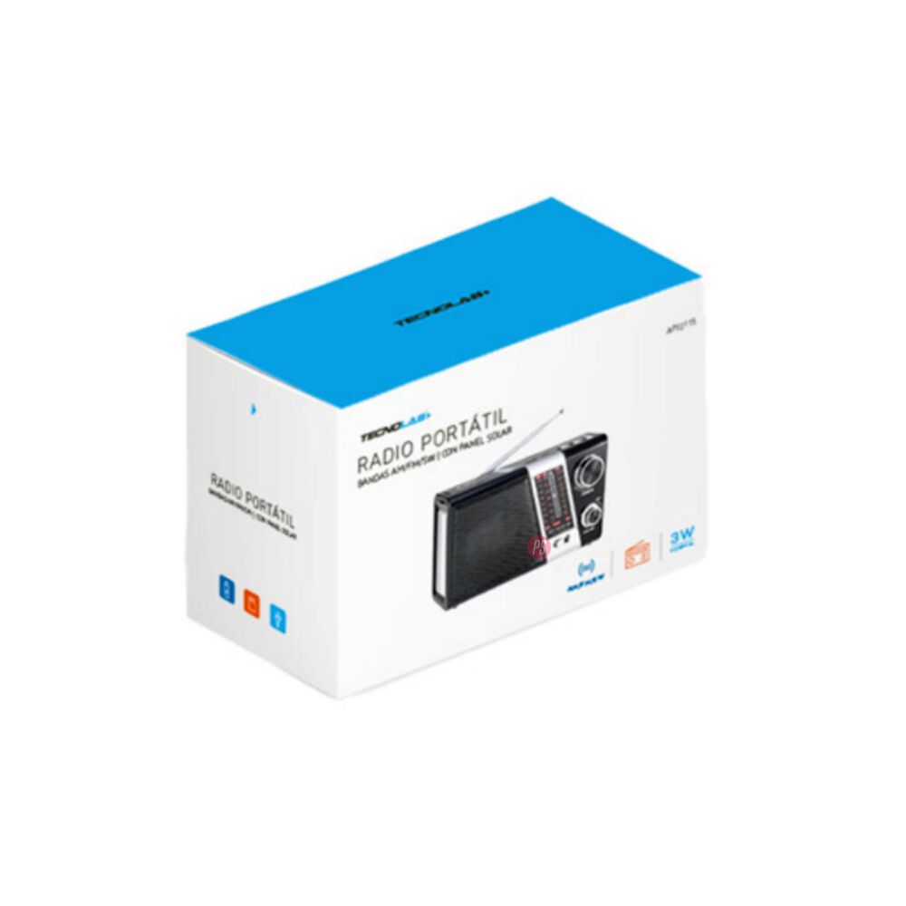 Radio Portatil Panel Solar Led Usb Am Sw Fm Negro image number 2.0