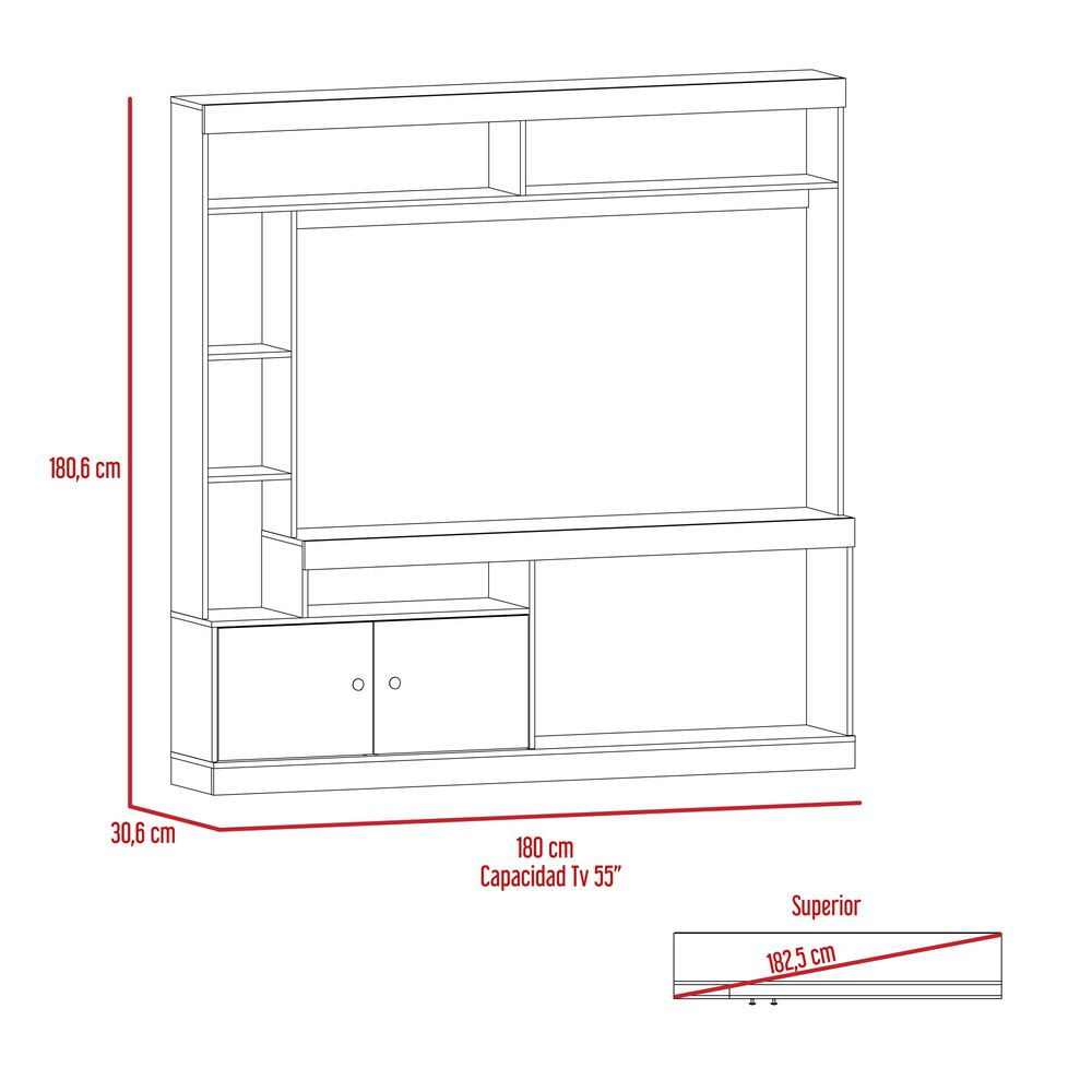 Estante Tv 55" Con 2 Puertas 7 Repisas Fm-003n - Negro image number 6.0