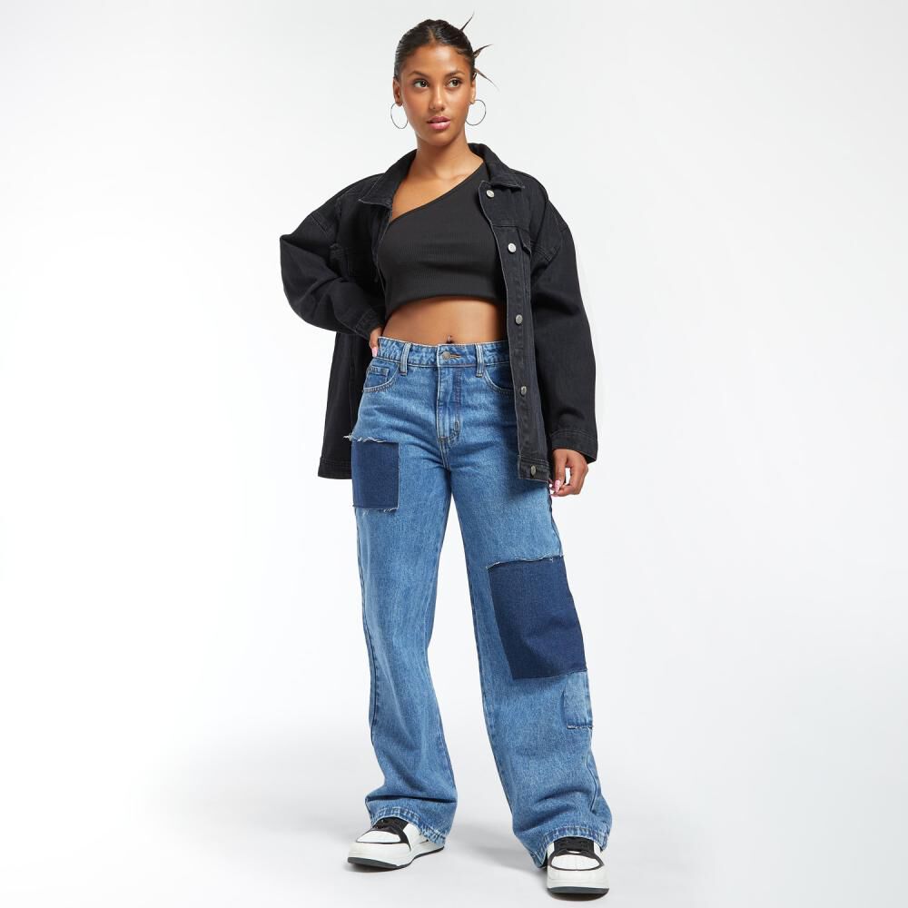 Jeans Moda Con Parches Tiro Alto Wide Leg Mujer Rolly Go image number 1.0