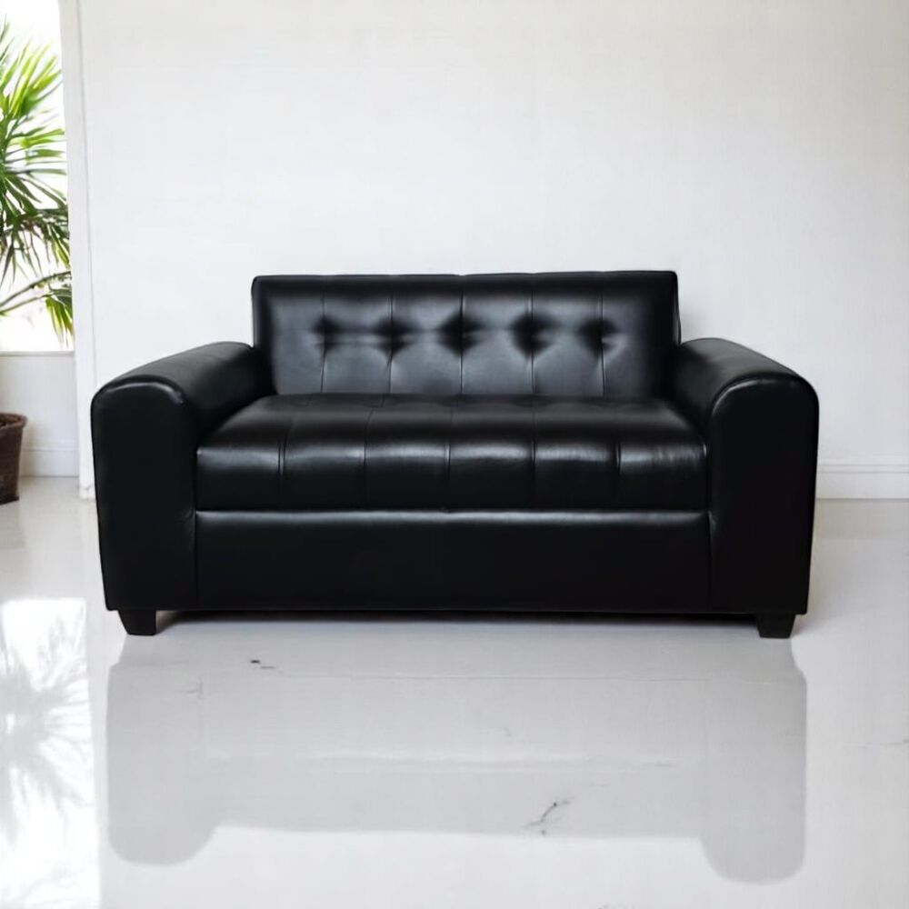 Sofa Dos Cuerpos Brazos Redondos Ecocuero Negro image number 5.0