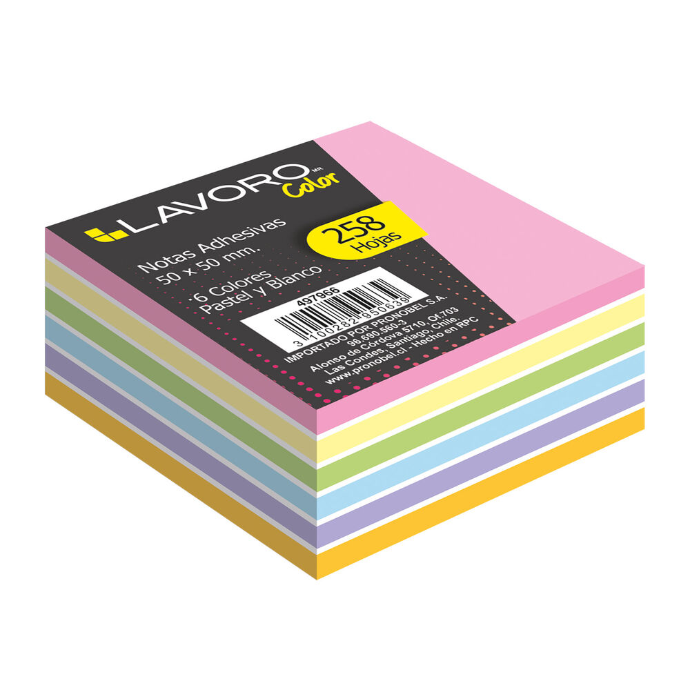 Nota Adhesiva 50x50mm 258h 6col Pastel/blanco image number 0.0