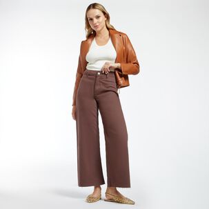 Jeans Sin Costura Exterior Tiro Alto Wide Led Mujer Kimera