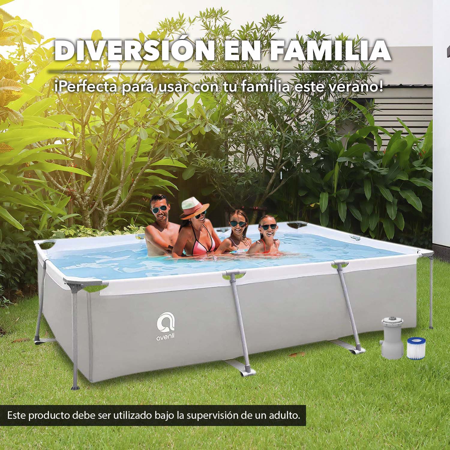 Piscina Con Filtro 3701 Litros 65x207x300 Cm Gris image number 4.0