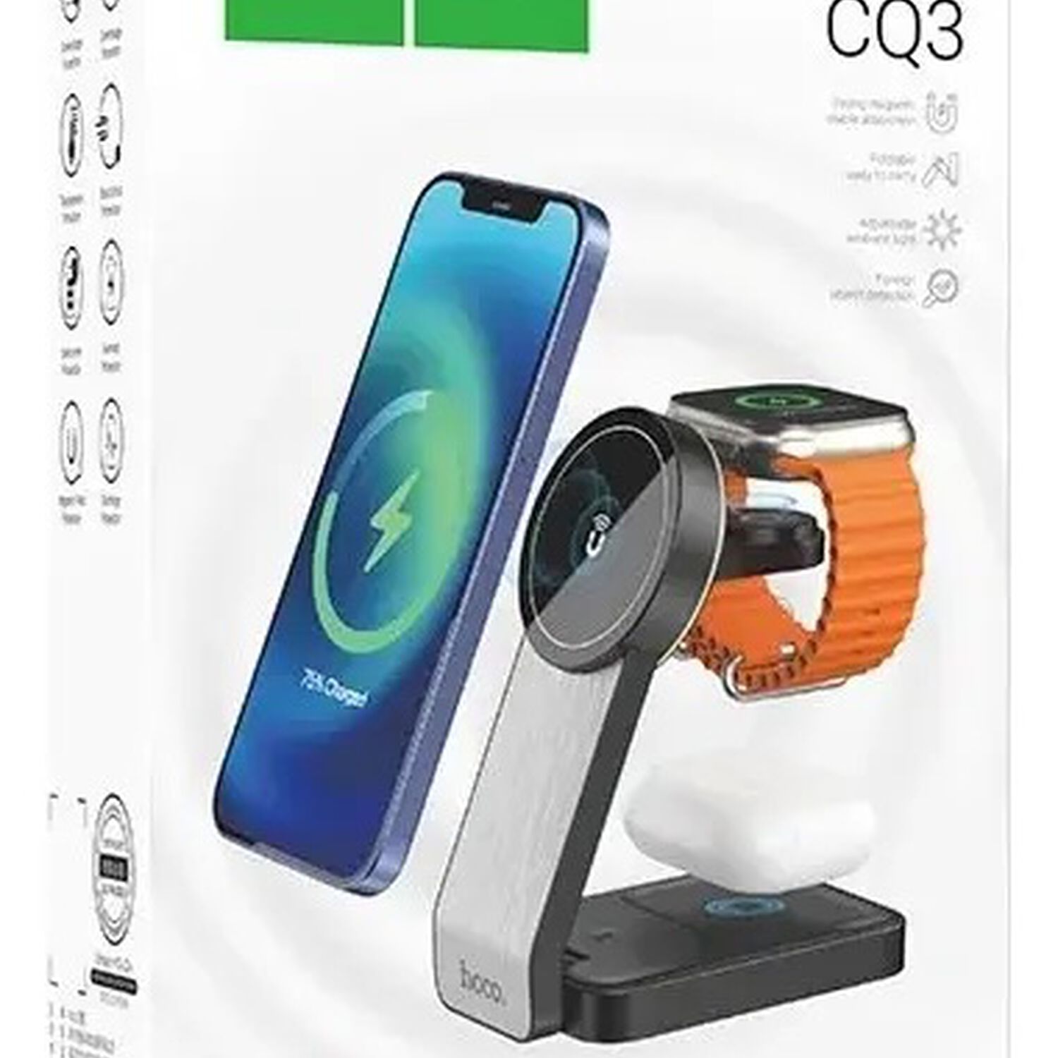 Hoco Cq3 Estaci&oacute;n De Carga Inal&aacute;mbrica Simultanea De Tel&eacute;fonos / Aud&iacute;fonos / Apple Watch - Magsafe 3 En 1 image number 2.0