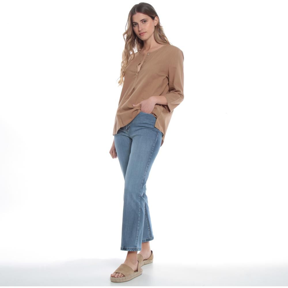 Blusa Lino Manga 3/4 Escote Redondo Mujer Wados image number 2.0