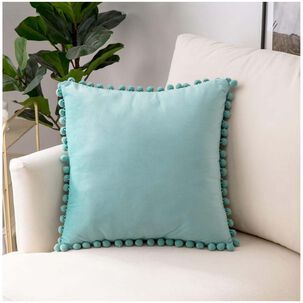 Pack De 02 Fundas De Coj&iacute;n De Terciopelo Con Pompon 45x45 Calipso