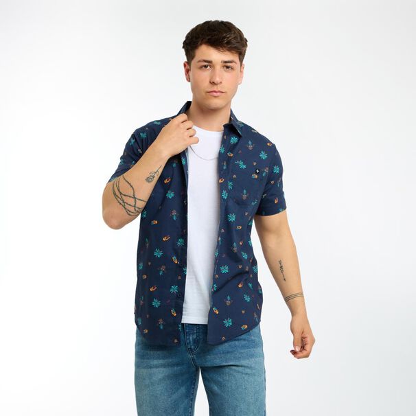 Camisa Estampada Slim Manga Corta Hombre Skuad