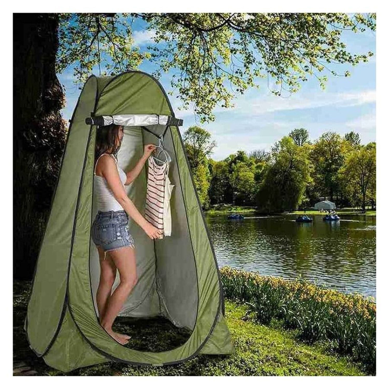 Carpa De Privacidad Pop Up Camping Ducha Vestidor Portatil Verde 120x190cm image number 4.0