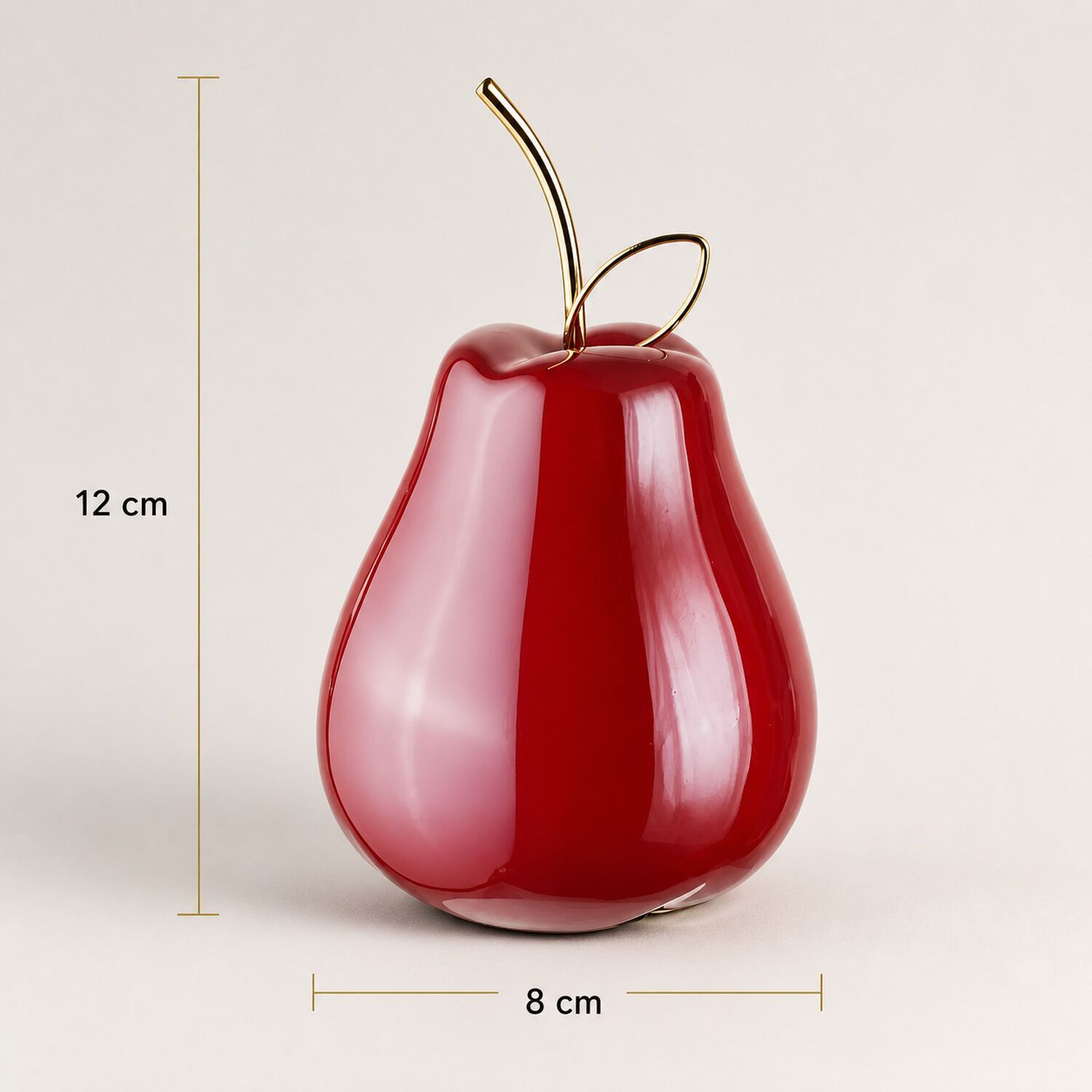 Figura Decorativa Pera De Cer&aacute;mica Roja Con Detalle Dorado image number 6.0