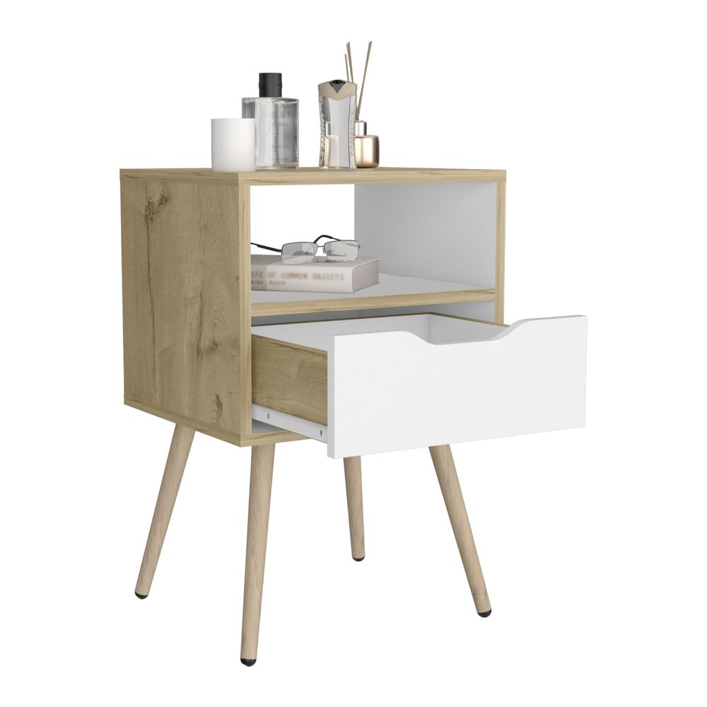 Velador 1 Cajon 40x63x35 Cm Fm-015c - Café Claro / Blanco image number 1.0