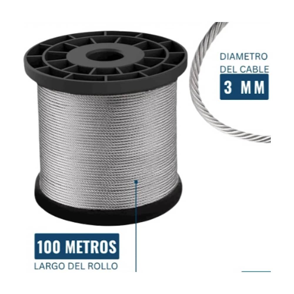 Piola Cable De Acero Galvanizado 3 Mm Rollo 100 Metros image number 3.0