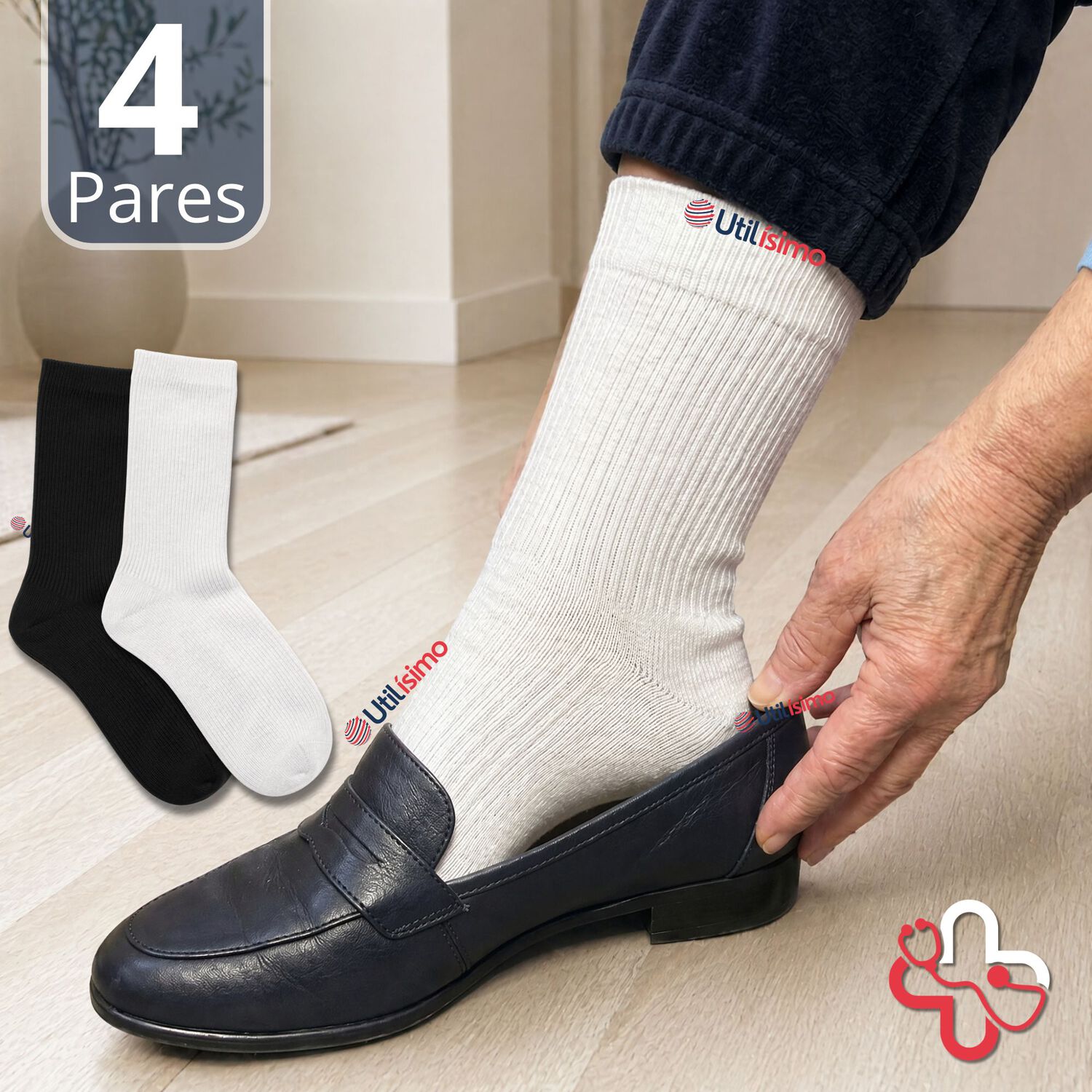 Pack 4 Pares Calcetines Diab&eacute;ticos Hombre Algod&oacute;n Suave Colores Surtidos Protecci&oacute;n image number 0.0