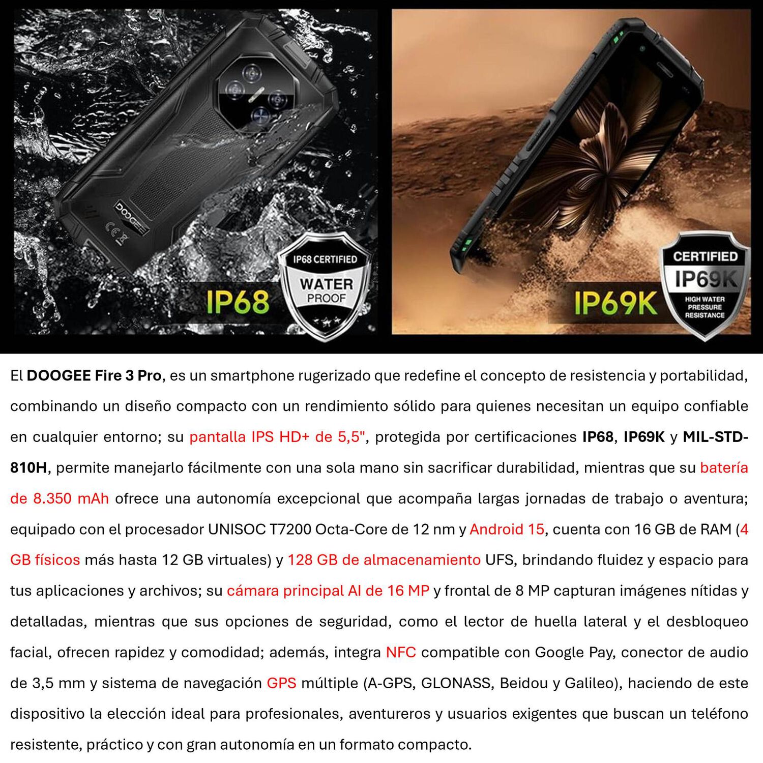Doogee Fire 3 Pro: Compacto Rugged Todo Terreno Resistente image number 2.0