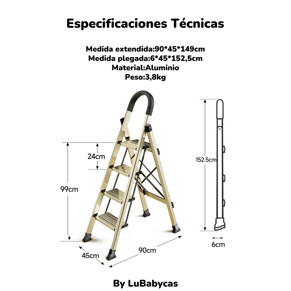 Escalera De Aluminio Dorada 4 Escalones By Lubabycas image number 5.0