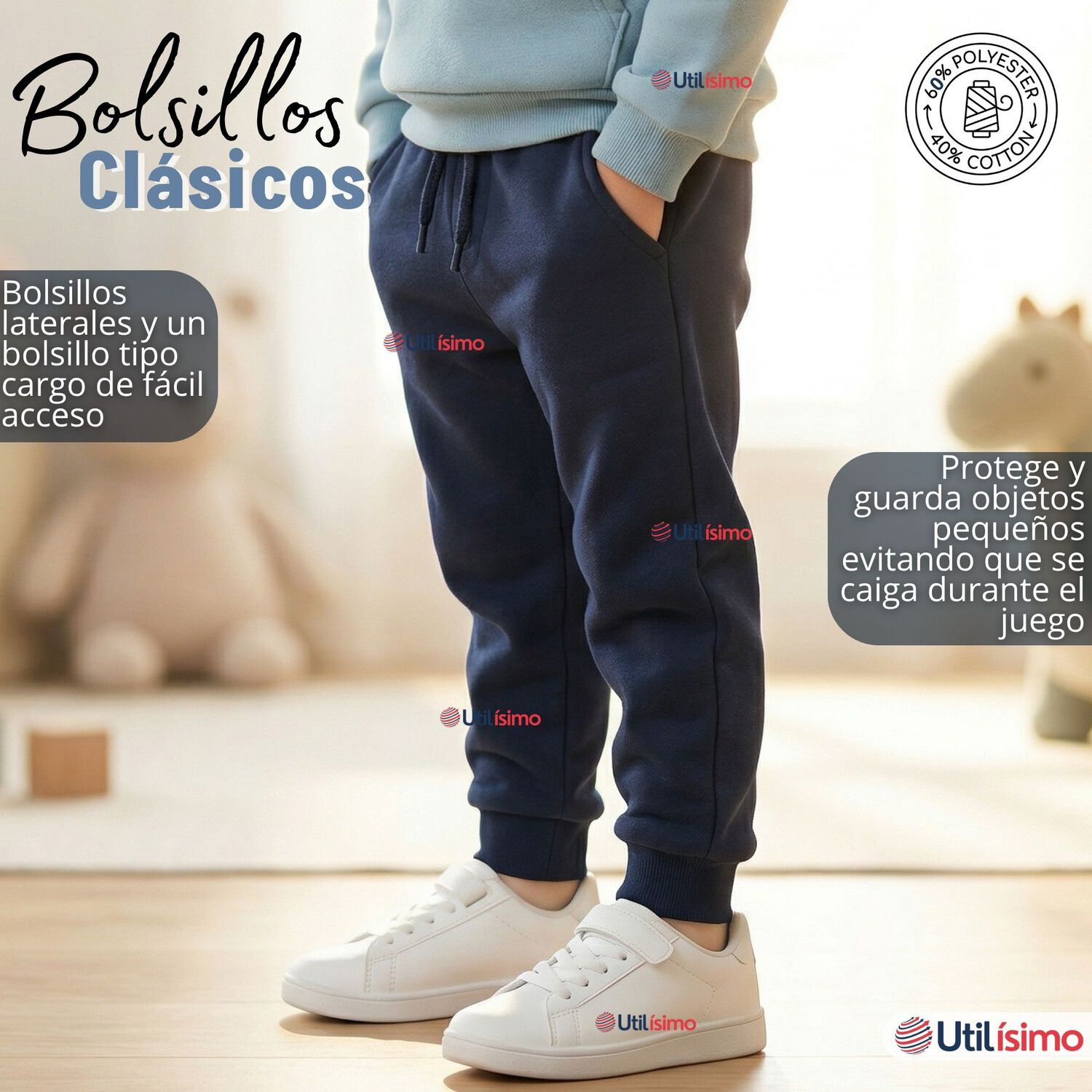 Conjunto 2 Piezas Buzo Pantal&oacute;n Y Poler&oacute;n Con Capucha Azul Dinosaurio Ni&ntilde;o image number 5.0