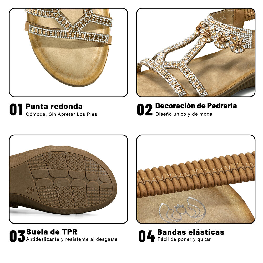 Sandalia Plana Comfort Pedrería Mujer Weide Js77 image number 8.0