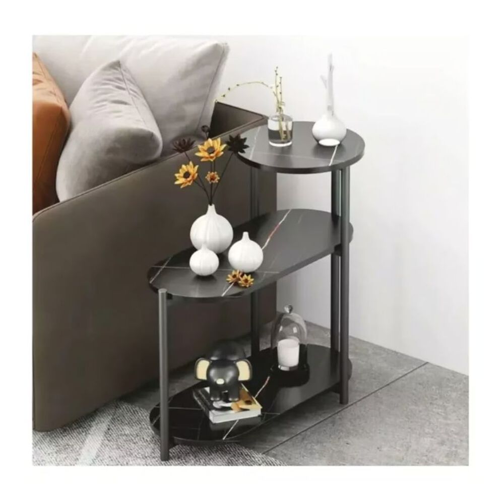 Mesa Auxiliar De Centro Decorativa De 3 Niveles Mesa De Lujo Negro image number 4.0