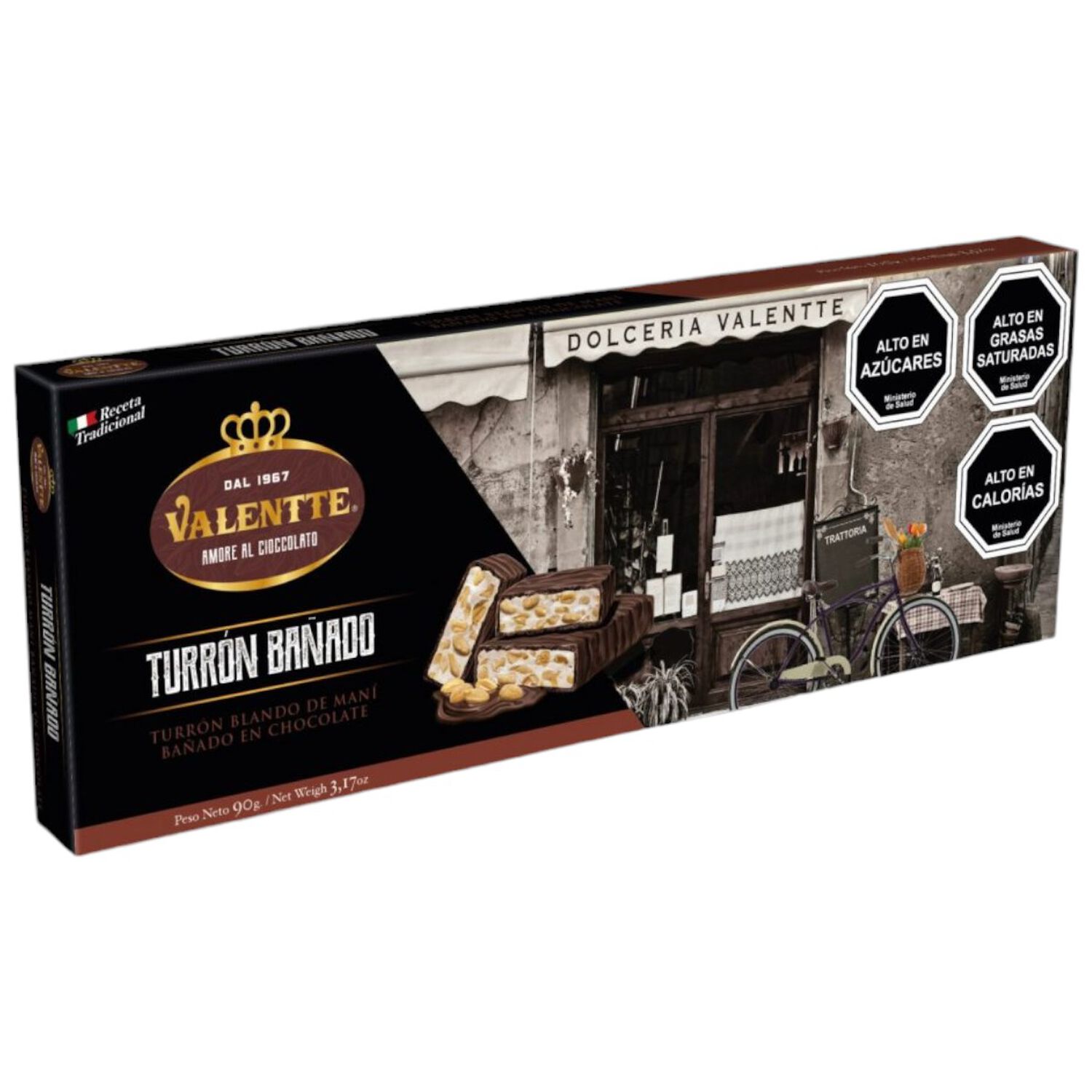 Barra Turron De Mani Ba&ntilde;ado En Chocolate Valentte 90 G image number 0.0