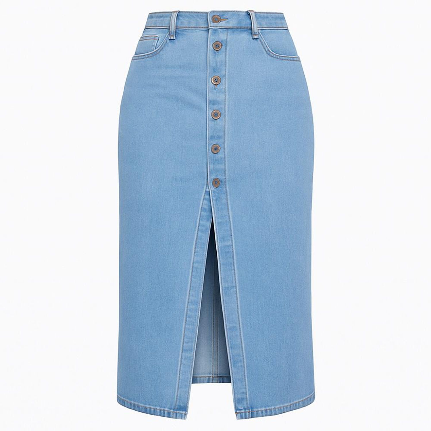 Falda Larga Jeans Mezclilla Botones Delantero Tiro Alto image number 3.0