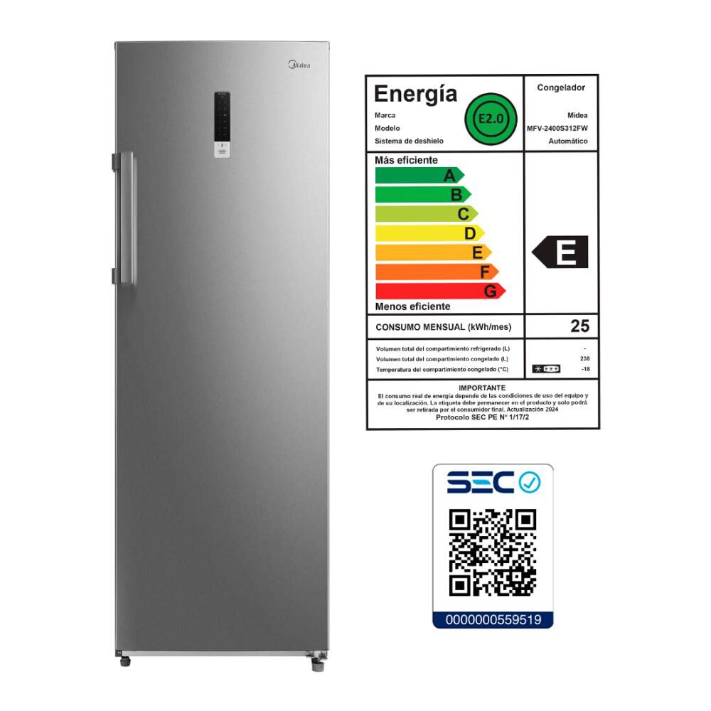 Freezer Vertical Midea MFV-2400S312FW / No Frost / 238 Litros / E image number 6.0