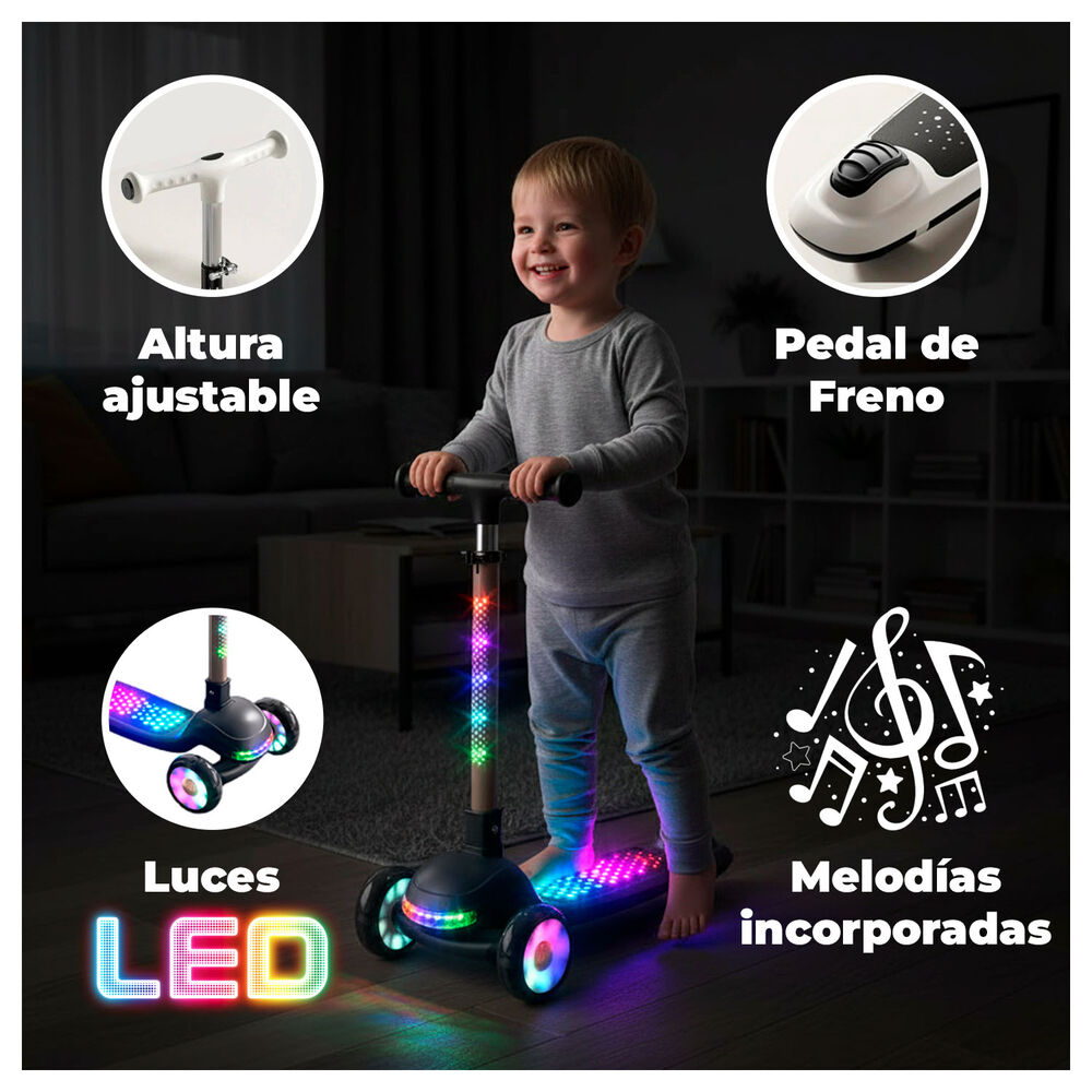 Scooter Infantil Con Luces Led 3 Ruedas Ajustable Y Seguro image number 1.0