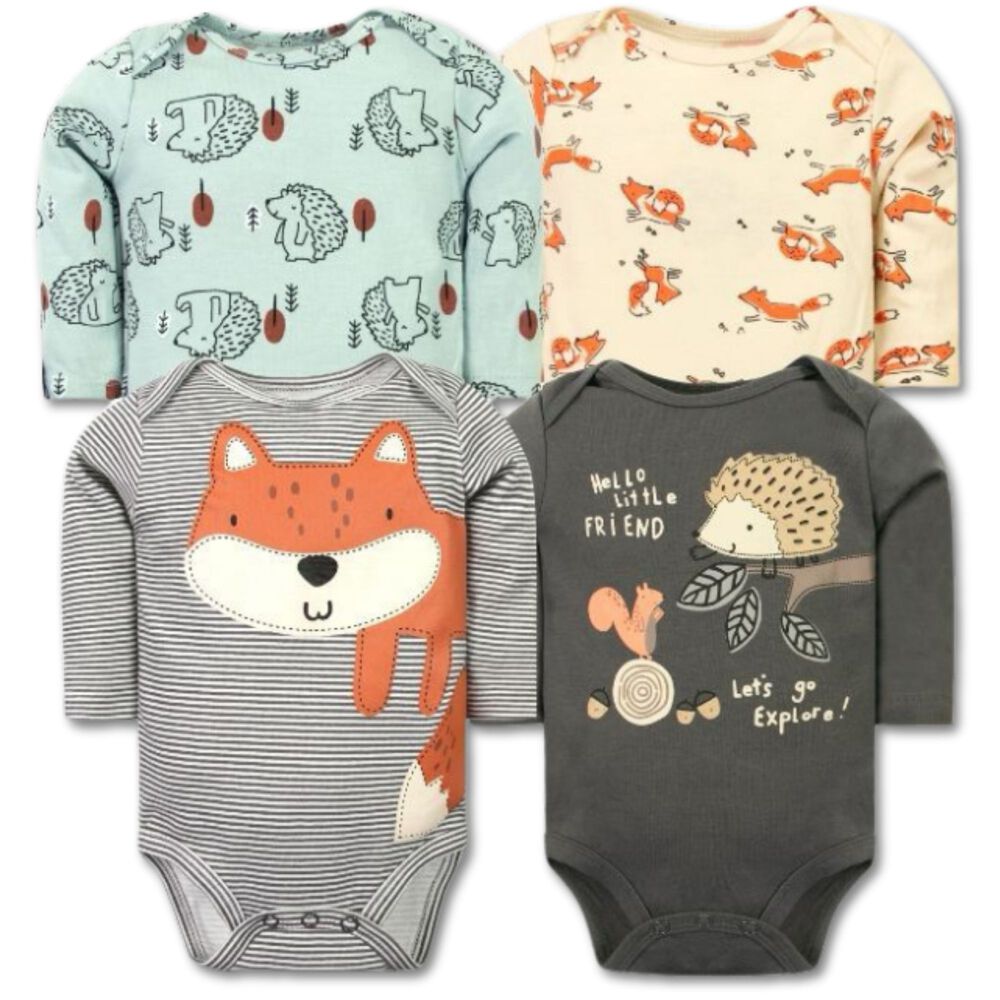 Pack 4 Bodys Beb&eacute; Ni&ntilde;o Manga Larga Tedmimak 100% Algod&oacute;n Gray Fox image number 0.0