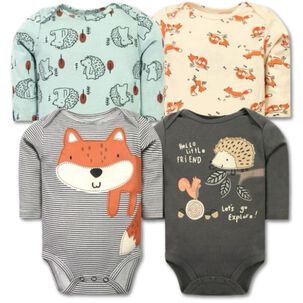Pack 4 Bodys Beb&eacute; Ni&ntilde;o Manga Larga Tedmimak 100% Algod&oacute;n Gray Fox