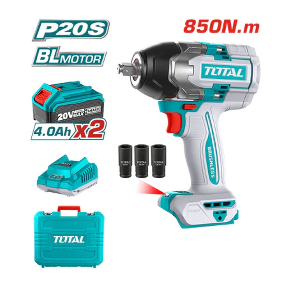 Llave De Impacto 1/2" 850 Nm Industrial Brushless Con 2 Baterías 4ah, 3 Dados Y Cargador Total image number 0.0