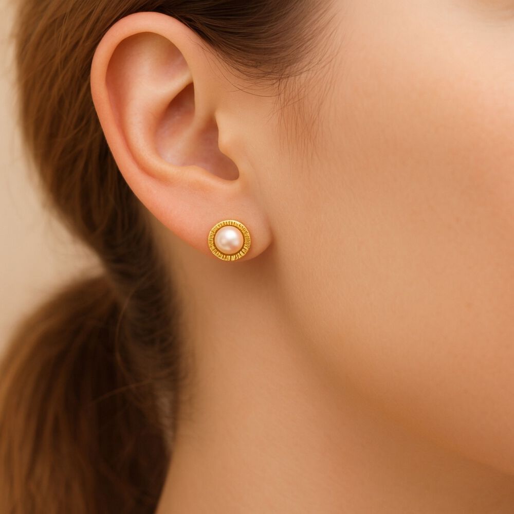 Aros Perla Blanca 3mm Redondela 5mm Oro 18k Atornillados 1.20 Gr Mujer Ni&ntilde;a Elegantes image number 3.0