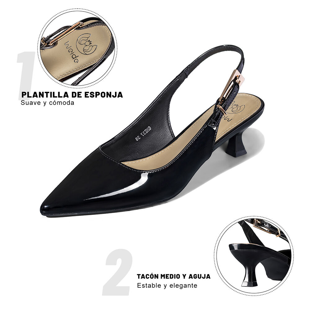 Zapato Taco Talón Abierto Simil Charol Mujer Weide Ghe37 image number 8.0
