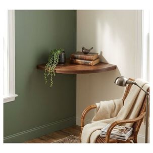 Repisa Flotante De Esquina Curva Madera Nogal Minimalista 25cm