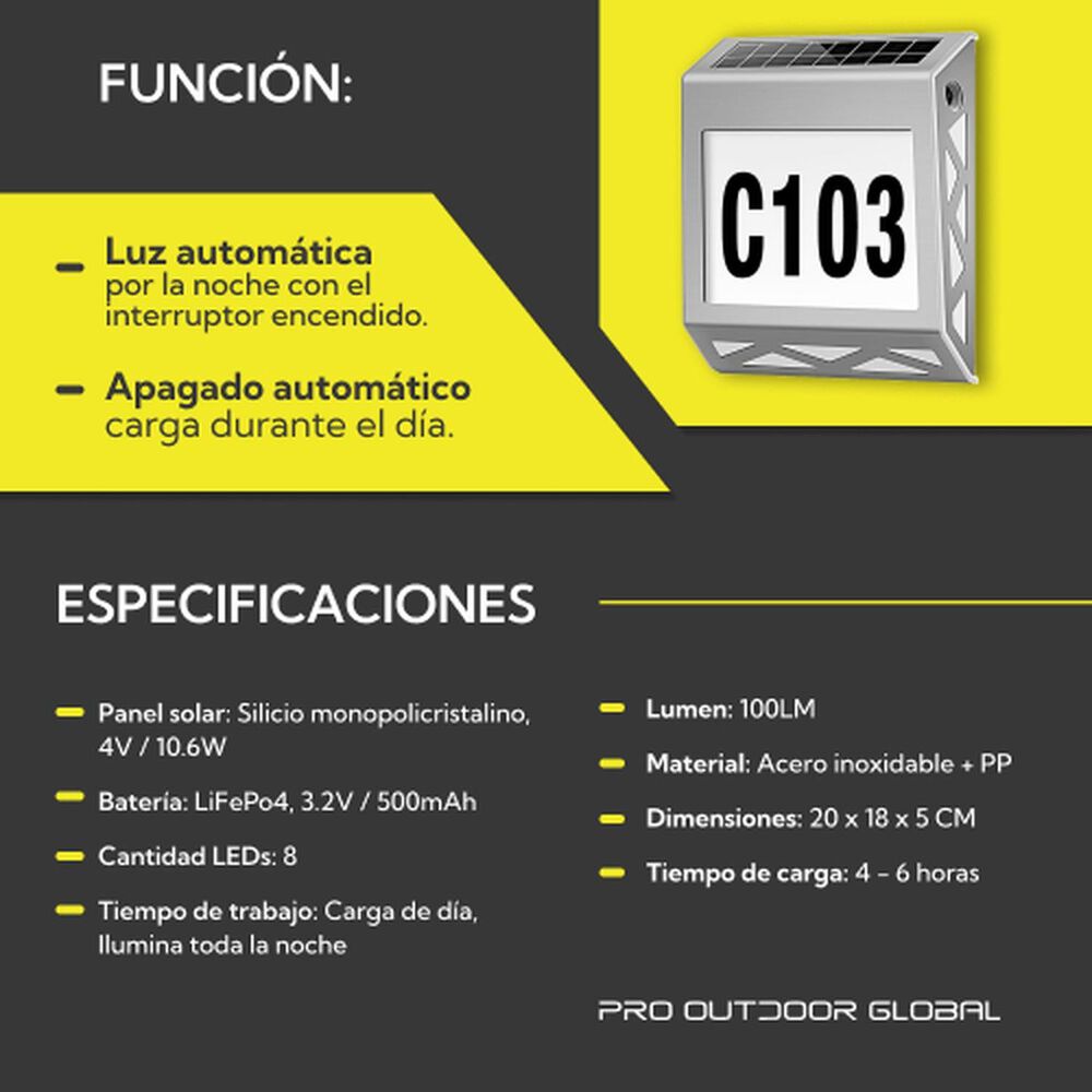 Pack 2 Aplique Solar Contra Agua Con Numeros De Casa image number 5.0