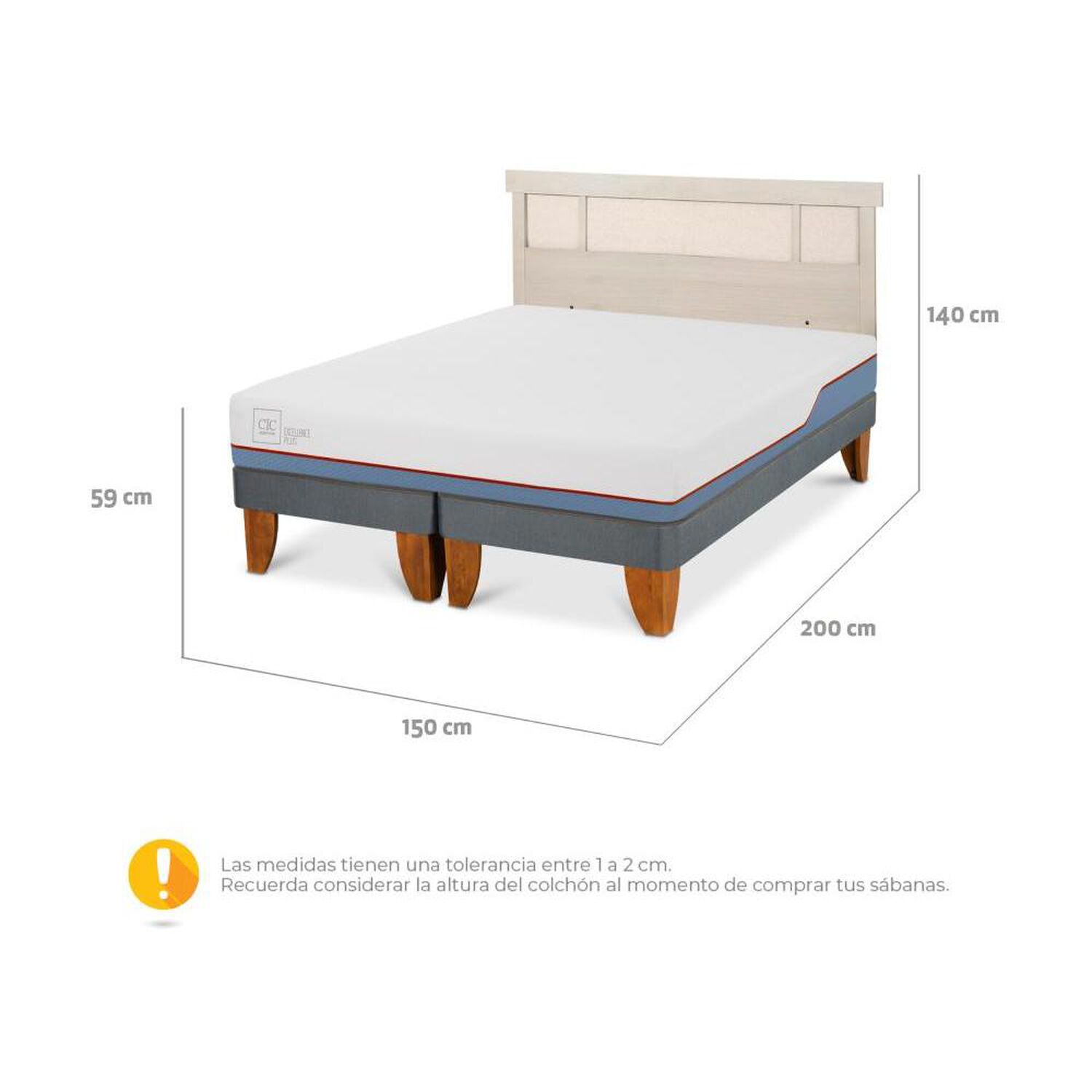 Cama Europea Cic Excellence Plus / 2 Plazas / Base Dividida + Respaldo image number 3.0