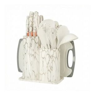 Set Utensilios De Cocina 25 Piezas Marmoleado Blanco Dorado