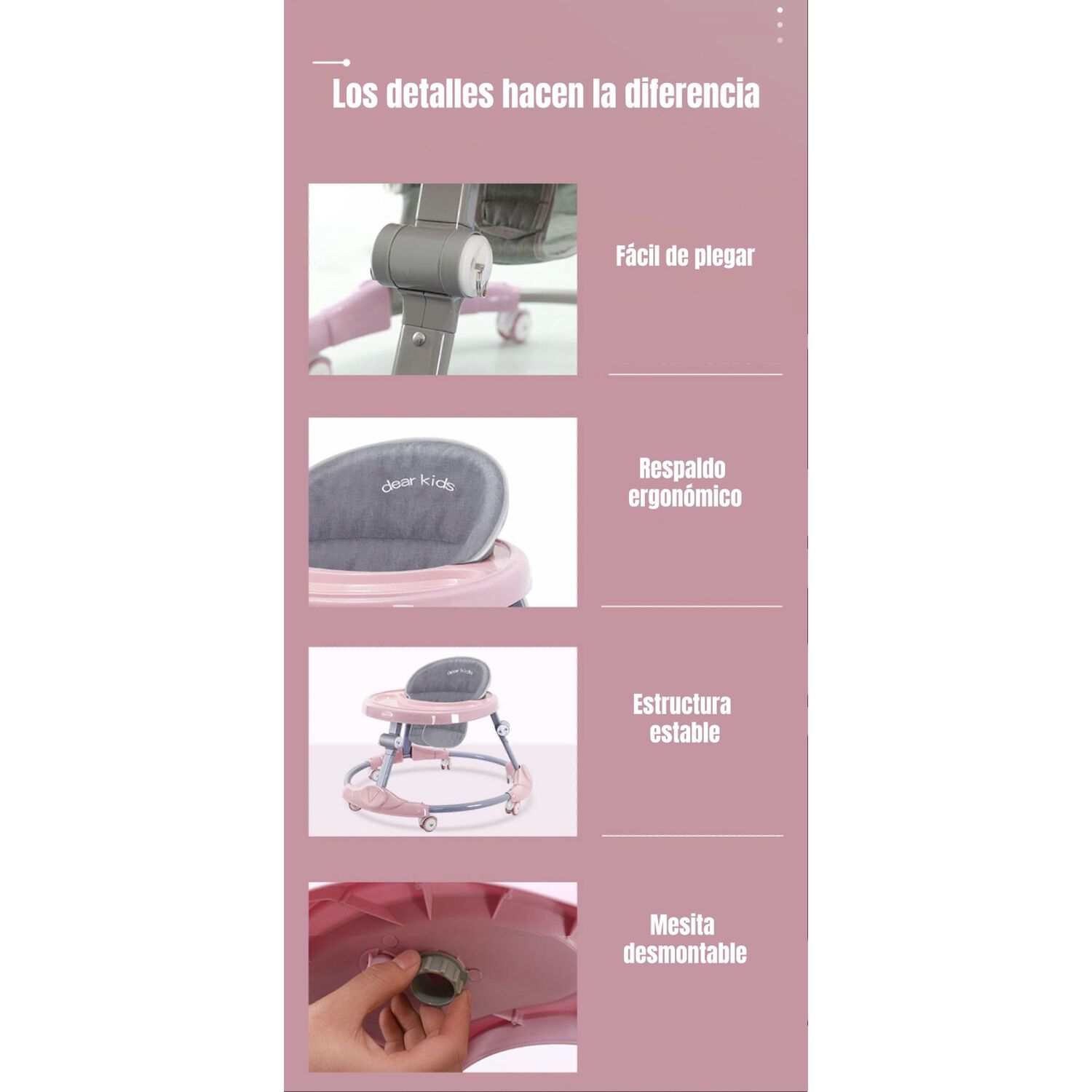 Andador Caminador Plegable Apoya Pies Bora Rosado Lubabycas image number 2.0