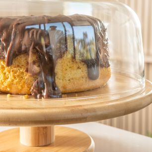 Porta Torta 27,5 Cm Con Tapa Y Pedestal Bamb&uacute; Ou