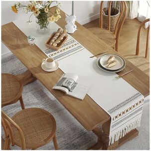 Camino De Mesa De Lino Tejido Con Dise&ntilde;o 35*180cm Mod05