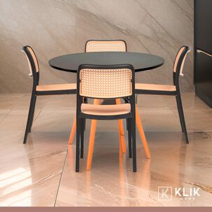 Comedor Eames 80cm Redonda Negra + 4 Sillas De Comedor Enrejada